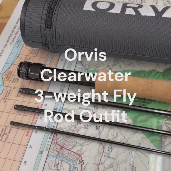 Video Close up of Orvis Clearwater II fly reel in dark pine color on a 3-weight trout rod. 