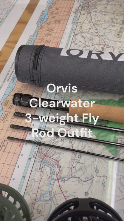 Video Close up of Orvis Clearwater II fly reel in dark pine color on a 3-weight trout rod. 