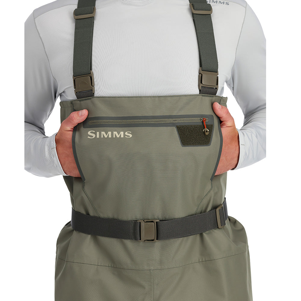 Simms Tributary Stockingfoot Chest Wader - Front with hand pocket