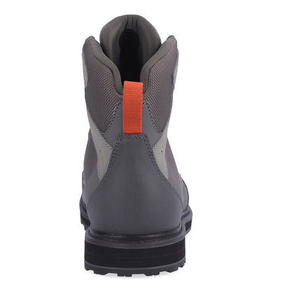 A Simms Tributary Boots is shown from the back on a white background - Murray's Fly Shop