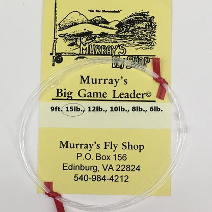 Murray's Big Game Tapered Leader for Bass and Saltwater Fly Fishing. 9ft 15lb.