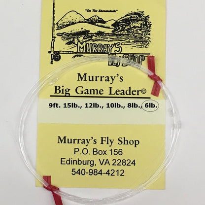9ft 6lb. Murray's Big Game Tapered Leader for Bass and Saltwater Fly Fishing.