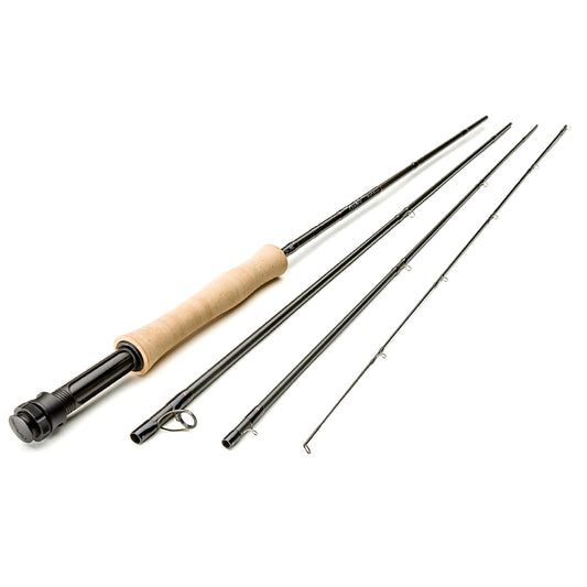 Scott Centric Fly Fishing Rod shown.  Premium 4 piece graphite fly rod with a cork grip is pictured