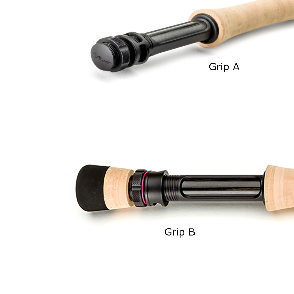 Scott Centric Fly Rod with two different grip/ reel seat styles shown in this image