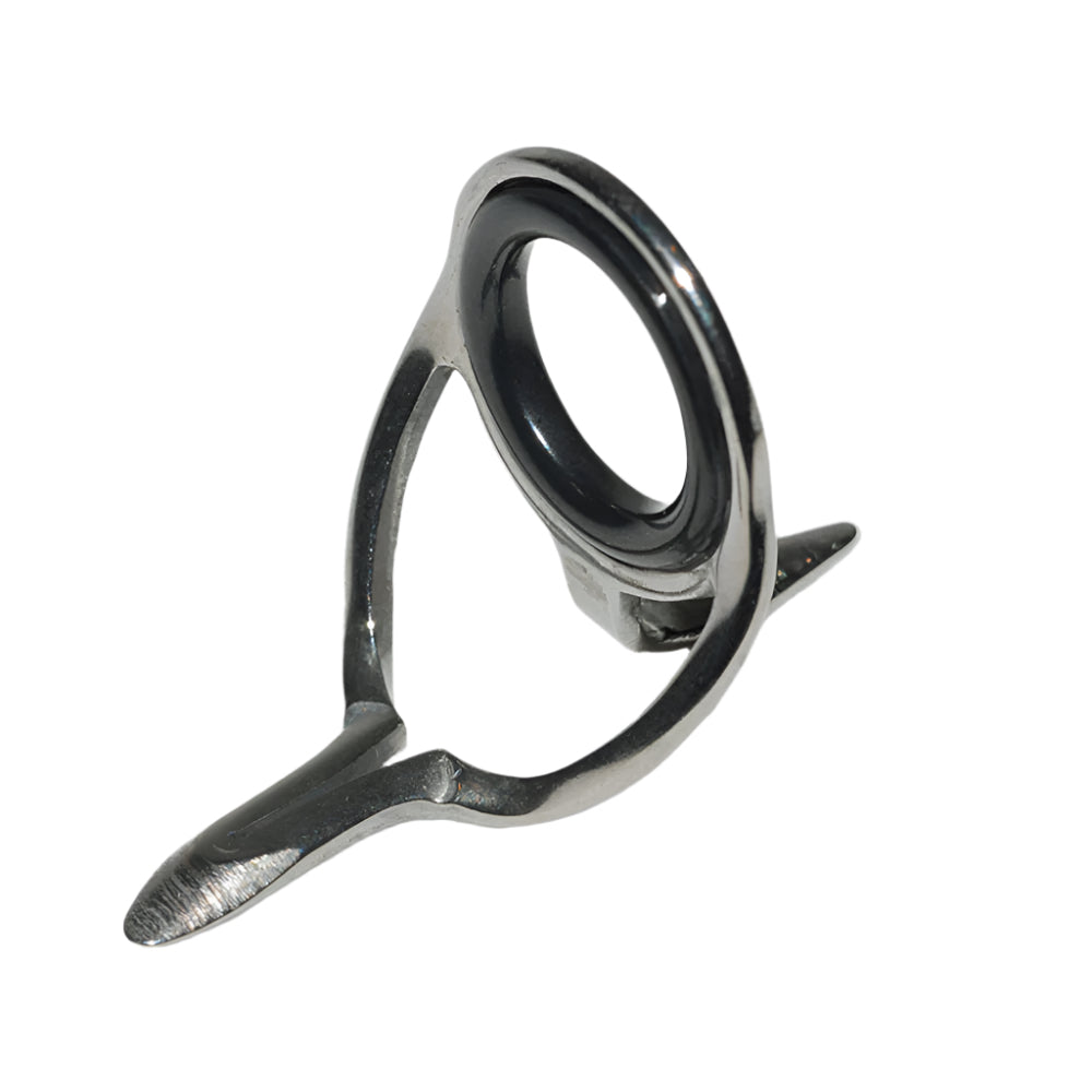 Ceramic Stripping Guide for Rod Building chrome colored with black insert on a white background