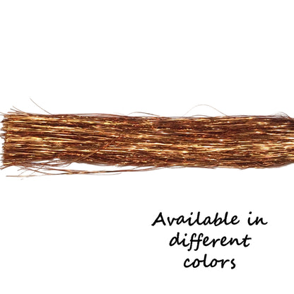 A piece of flashabou fly tying material with a label stating 'Available in different colors'.