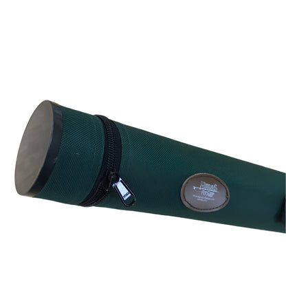 Fishing rod tube with nylon outside and attached lid providing protection from accidental damage to your rod 