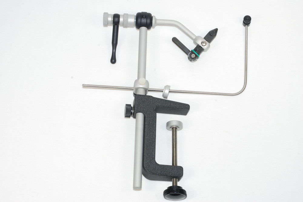 Renzetti Traveler 2200 C-Clamp Right Hand Fly Tying Vise with bobbin cradle is pictured 