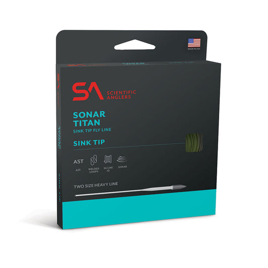 Scientific Anglers sonar titan sink tip fly line box shown on a white background 