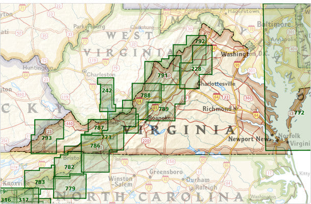 USGS Trails Illustrated Map - Selection Map Guide for Virginia